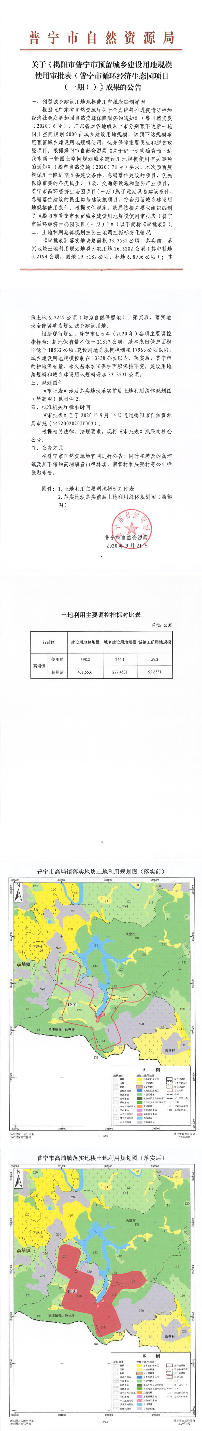 关于《揭阳市普宁市预留城乡建设用地规模使用审批表（普宁市循环经济生态园项目（一期））》成果的公告20200921.jpg